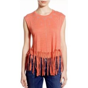 Rebecca Minkoff Gemini Fringe Linen Jersey Tee Coral M NWT $118